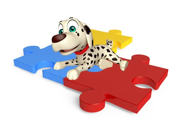 Divertido cão personagem de desenho animado com quebra-cabeça — Fotografia de Stock