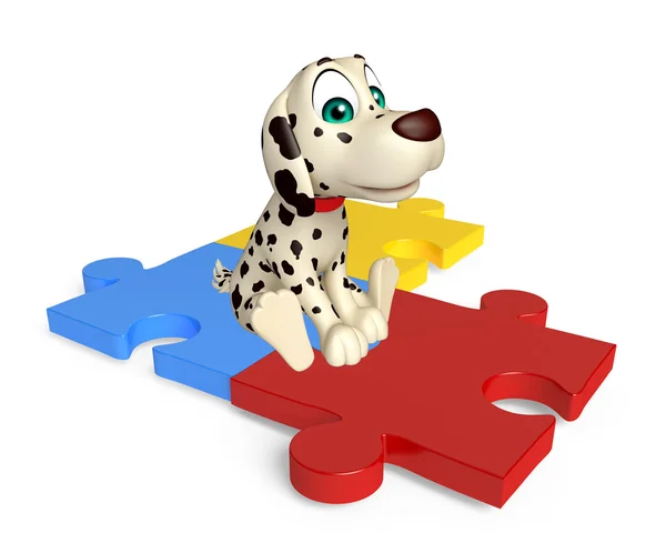 Divertido cão personagem de desenho animado com quebra-cabeça — Fotografia de Stock