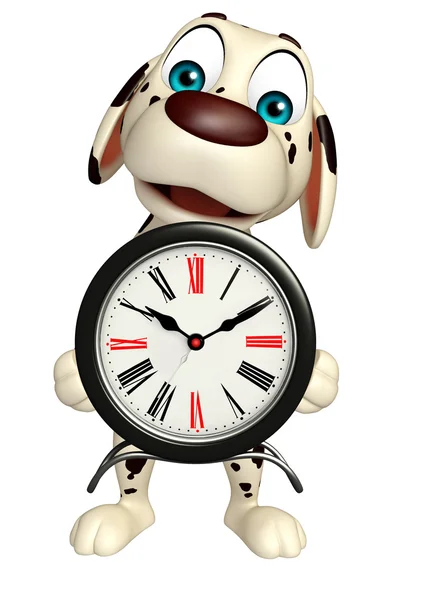 Fun Dog cartoon character with clock — Stock Photo, Image