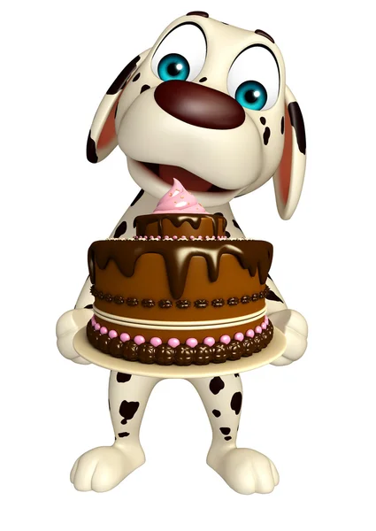 Fun  Dog cartoon character  with cake — Stock Photo, Image