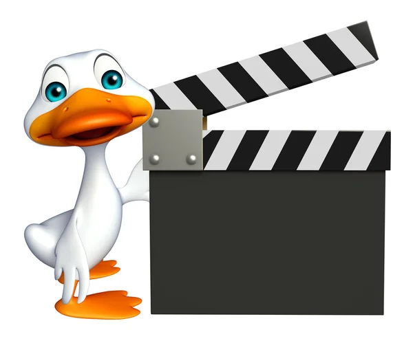 Sevimli ördek clapper kurulu ile karakter karikatür — Stok fotoğraf