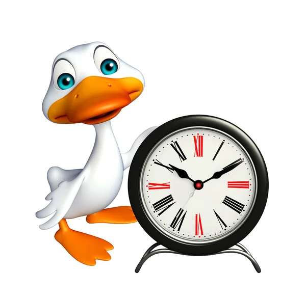 Fun Duck cartoon character with clock — Stock Photo, Image