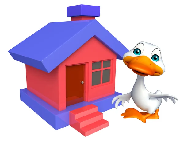 Divertido personaje de dibujos animados de pato con el hogar — Foto de Stock