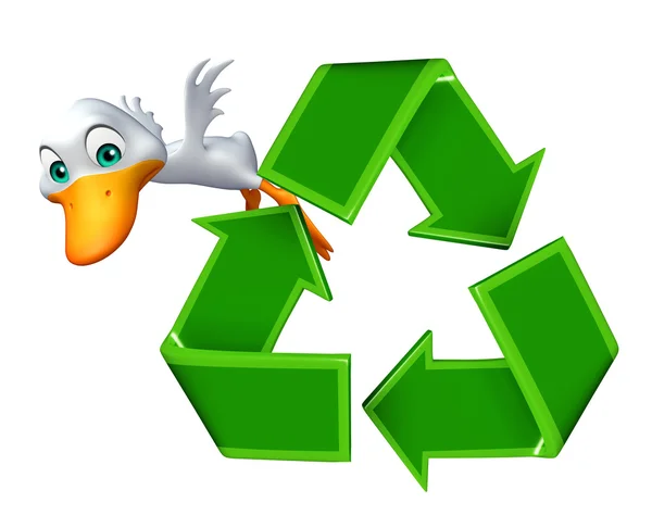 Pato personagem de desenho animado com sinal de reciclagem — Fotografia de Stock