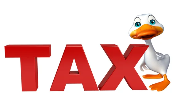 Bonito Pato personagem de desenho animado com sinal de imposto — Fotografia de Stock