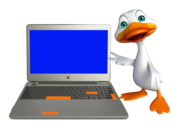 Персонаж мультфильма "Утка" с ноутбуком — стоковое фото