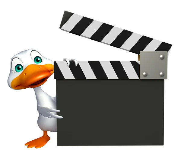 Sevimli ördek clapper kurulu ile karakter karikatür — Stok fotoğraf