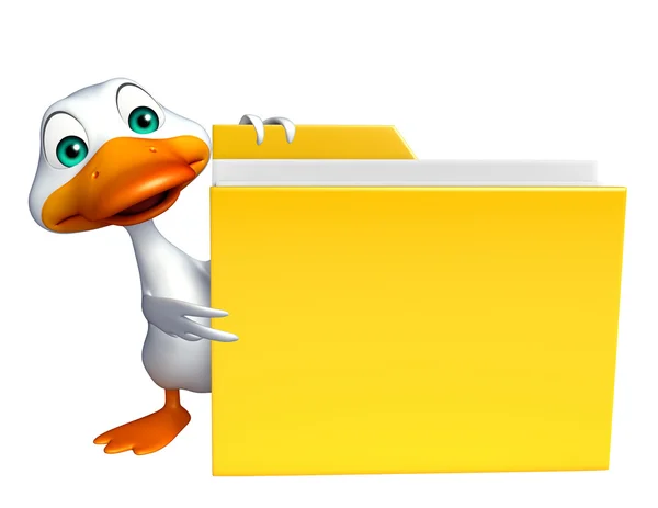 Bonito Pato personagem de desenho animado com pasta — Fotografia de Stock