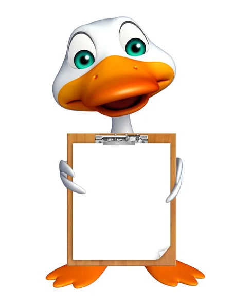 Niedliche Ente Cartoon-Figur mit Prüfungspad — Stockfoto