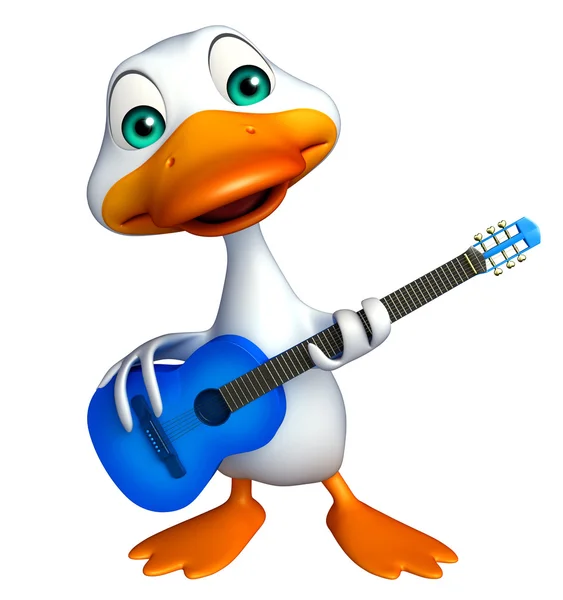 Pato personagem de desenho animado com guitarra — Fotografia de Stock