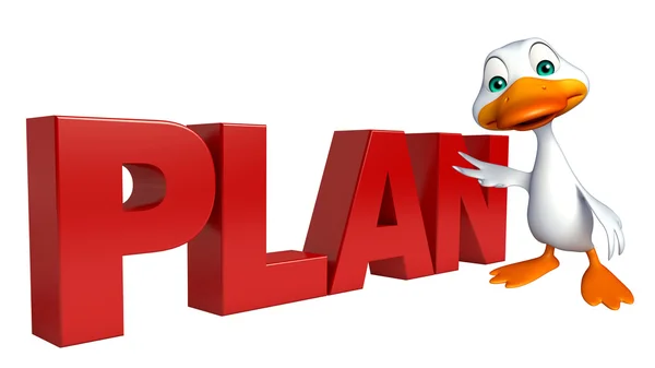 Eğlenceli Duck çizgi film karakteri planı işareti ile — Stok fotoğraf