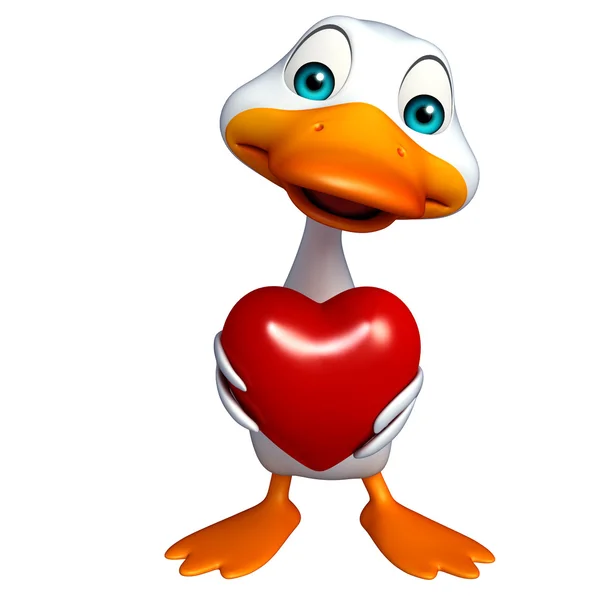 Divertido personaje de dibujos animados de pato con corazón —  Fotos de Stock