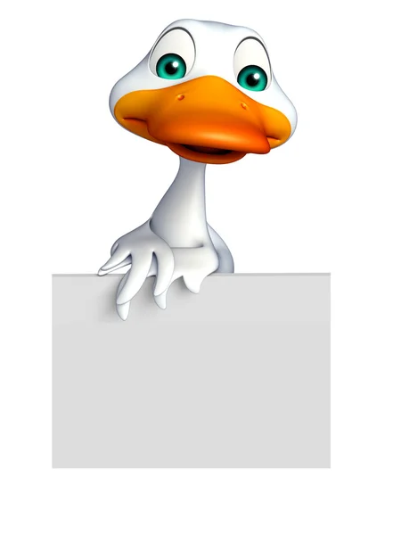 Sevimli ördek çizgi film karakteri ile beyaz tahta — Stok fotoğraf