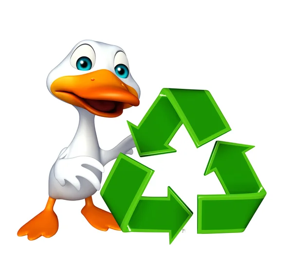 Duck cartoon karaktär med recycle skylt — Stockfoto