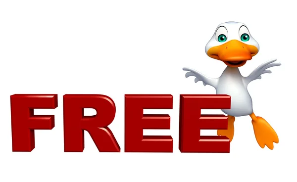 Cute Duck cartoon character with free sign — Stock Photo, Image