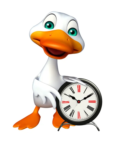 Fun Duck cartoon character with clock — Stock Photo, Image