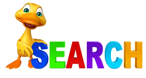 Cute Duck cartoon character with search sign — Stock Photo, Image