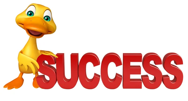 Roztomilé kachna kreslená postava znakem úspěchu — Stock fotografie