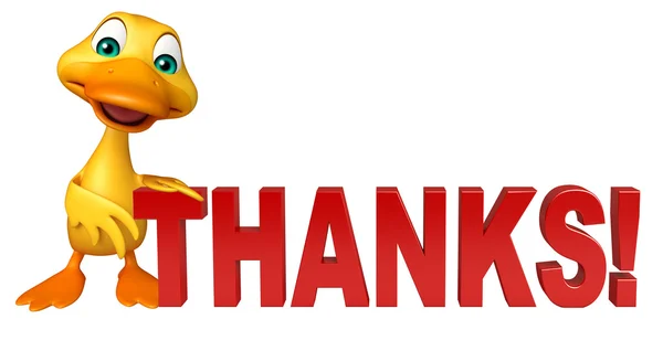 Cute Duck cartoon character with thanks sign — Stock Photo, Image