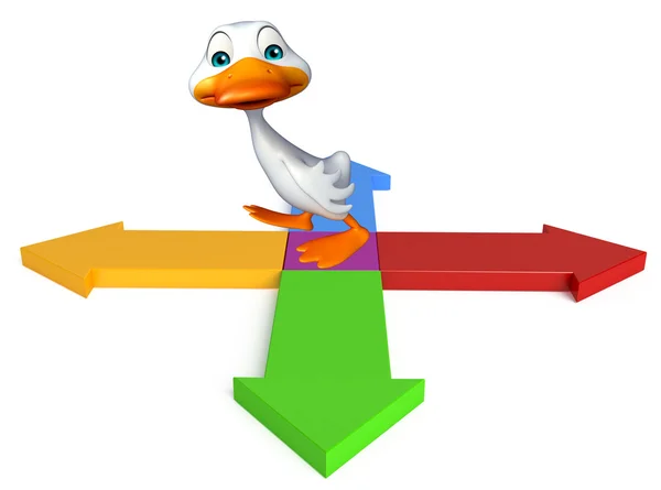 Duck cartoon character with arrow sign Stock Picture