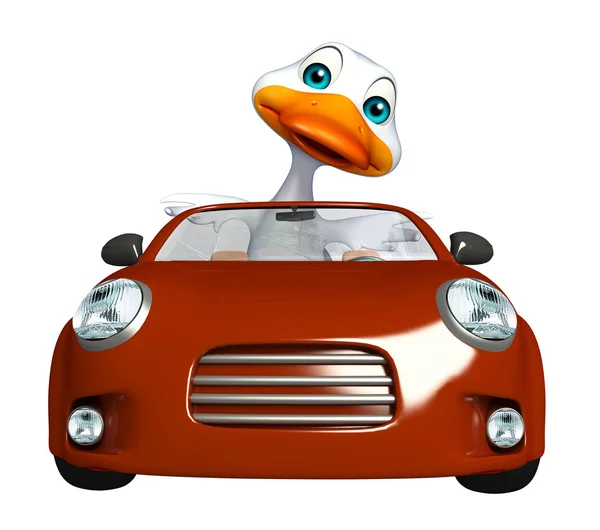 Fun Duck cartoon character with car Stock Image