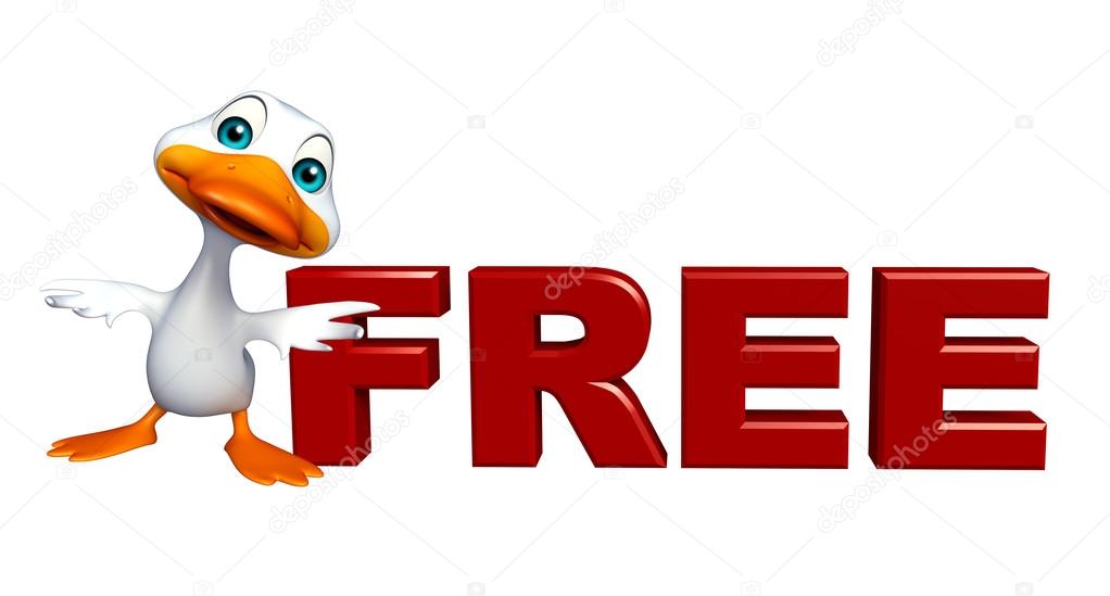 cute Duck cartoon character with free sign 