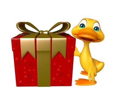 Ördek çizgi film karakteri ile hediye kutusu  