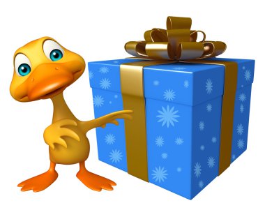 Ördek çizgi film karakteri ile hediye kutusu  