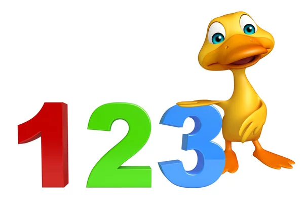 Pato personaje de dibujos animados con 123 signo —  Fotos de Stock
