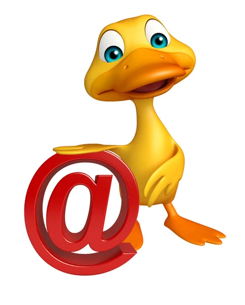 Niedliche Ente Cartoon-Figur mit der Rate Zeichen — Stockfoto