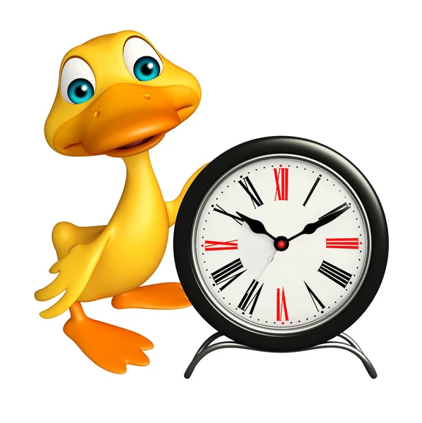 Cute Duck cartoon character with clock — Stock Photo, Image