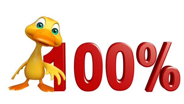 Zabawy kaczka kreskówka z 100% znak — Zdjęcie stockowe