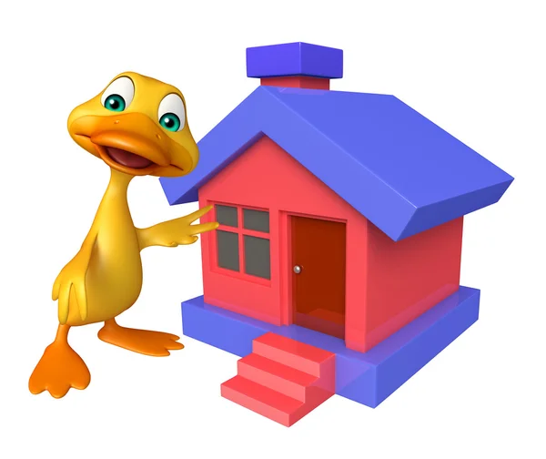 Duck cartoon character with home