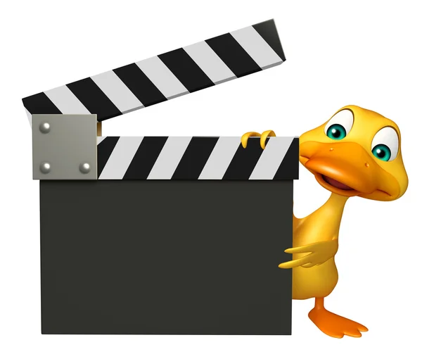 Eğlenceli Duck çizgi film karakteri clapper kurulu ile — Stok fotoğraf