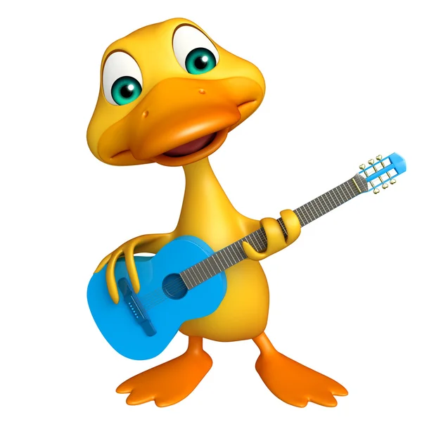 Pato personaje de dibujos animados con guitarra — Foto de Stock