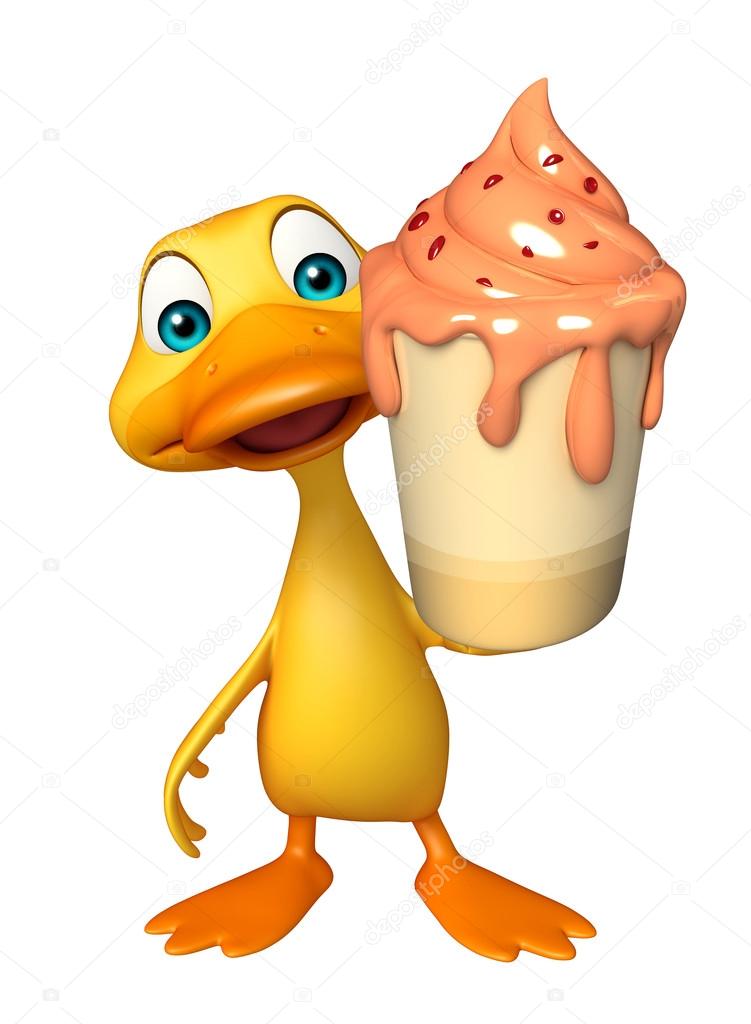 Duck cartoon character with ice cream 