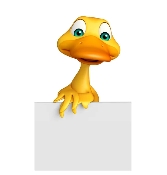 Pato personagem de desenho animado com placa branca — Fotografia de Stock