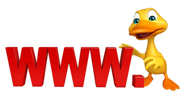 Duck cartoon character with www. sign — Stock Photo, Image