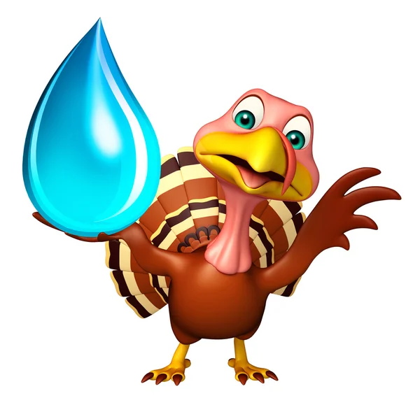 Turkey cartoon character with water drop — Stock Photo, Image