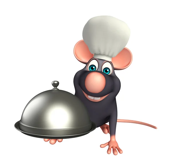 Rat cartoon character  with chef hat and cloche — Stock Photo, Image