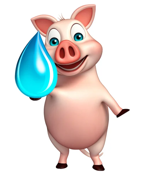 Pig cartoon character with water drop — Stock Photo, Image