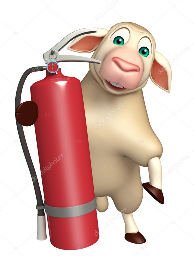 Sheep cartoon character with fire extinguisher  
