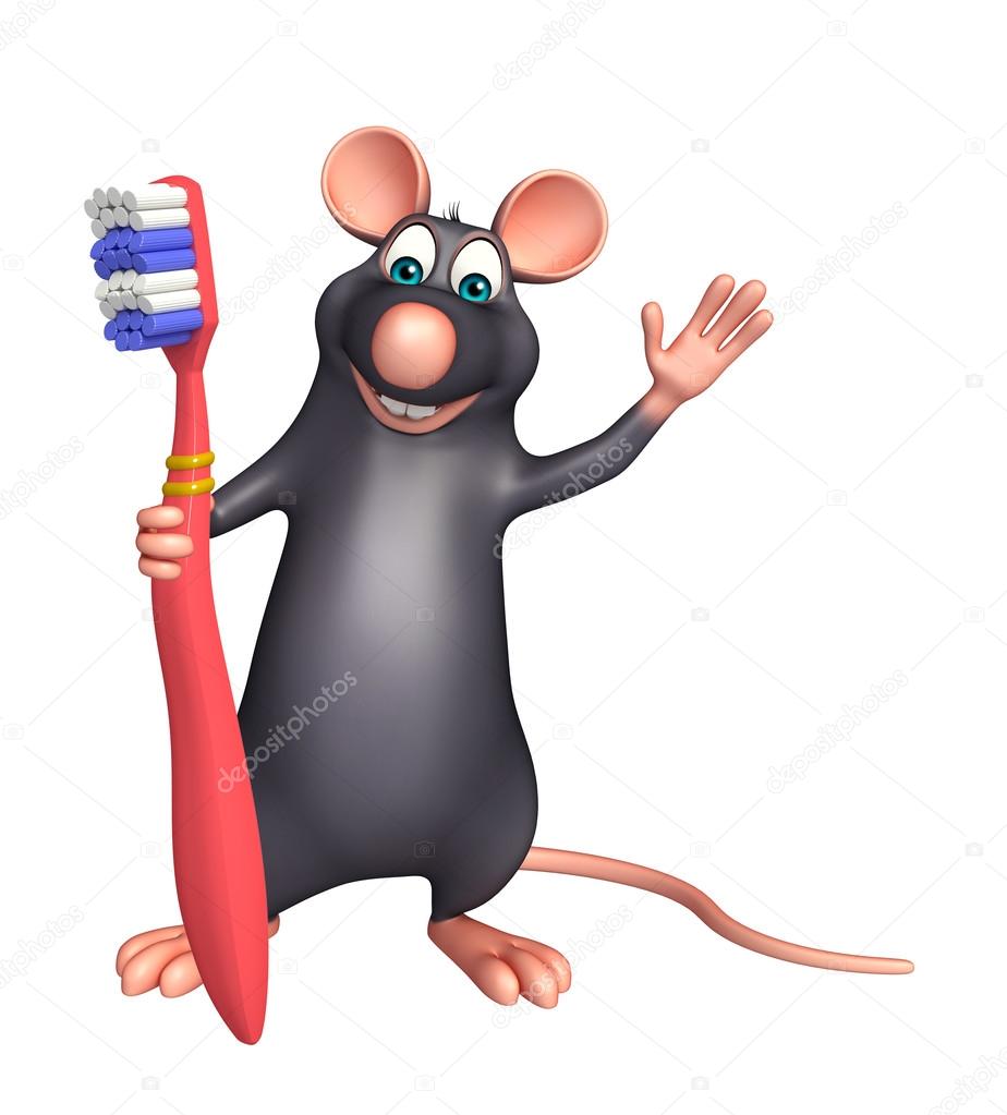 Rat cartoon character with toothbrush Stock Photo by ©visible3dscience