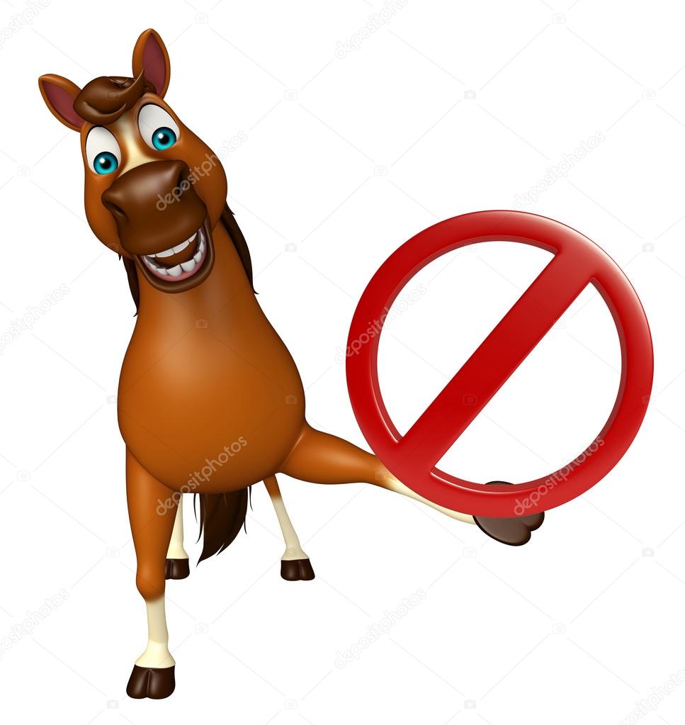 Horse cartoon character with stop sign