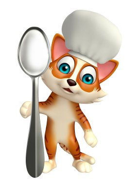 kedi çizgi film karakteri chef şapka ve kaşık 
