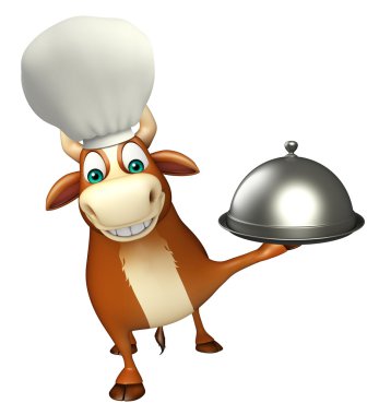 Bull çizgi film karakteri chef şapka ve cloche 