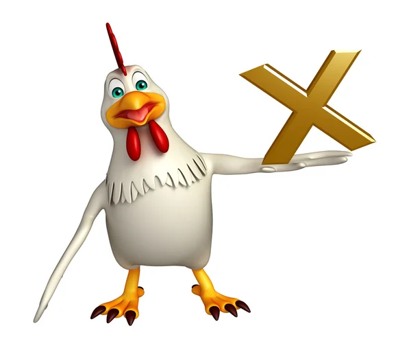 Personagem de desenho animado galinha com sinal errado — Fotografia de Stock