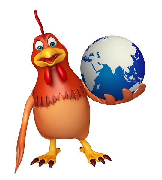 Personagem de desenho animado galinha com a terra — Fotografia de Stock