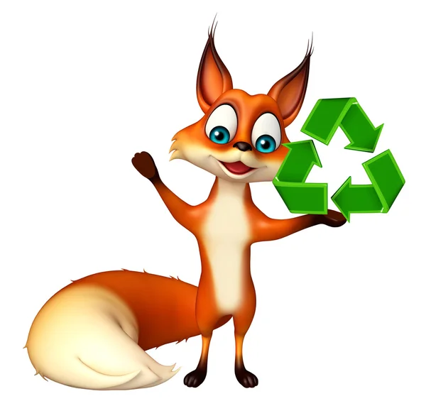 Fox personagem de desenho animado com sinal de reciclagem — Fotografia de Stock