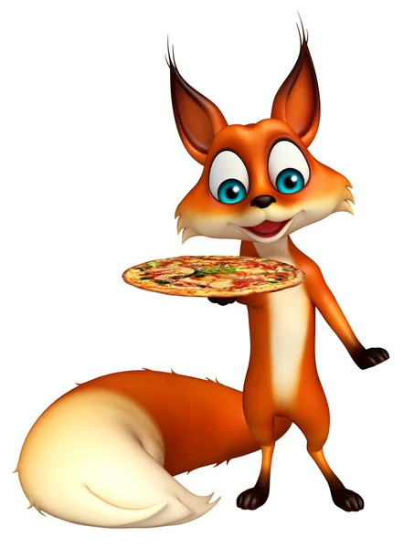 Fox cartoon character  with pizza — Stock Photo, Image